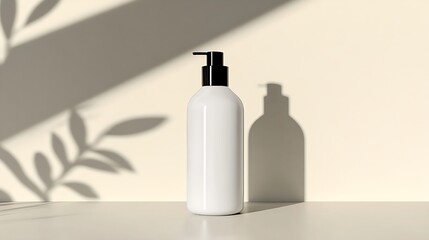 Elegant Minimalist White Bottle with Shadow on Surface