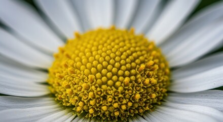 Closeup of a White Daisy Flower Head with Yellow Center Detail
