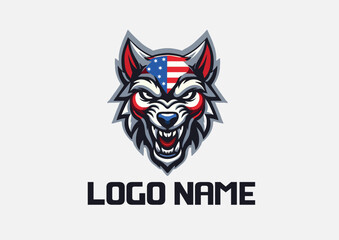 Angry Dog, Fierce American Wolf Logo –
Patriotic Sports & Esports Emblem