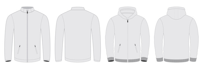 full zip hoodie sweatshirt flat technical drawing mockup template for design and tech packs. Ideal for men's , perfect for streetwear projects.eps © muqadsa
