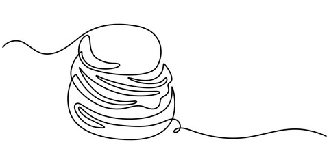 Cinnabon bun one line art. Continuous line drawing of cake, butter roll, Cinnamon roll isolated on white background continuous line drawing, Swedish continuous one line drawing.