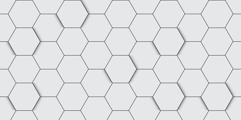 Seamless Hexagonal Grid Pattern, Minimalist Geometric Background. White Honeycomb Pattern,  Abstract Hexagonal Design. Hexagon. 