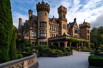 Obraz premium Craigdarroch castle illuminating the victoria sky with its majestic architecture