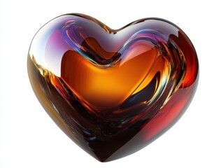 Shiny glass heart sculpture with vibrant colors reflecting light, perfect for expressing love, affection, and romantic themes in visual art and design