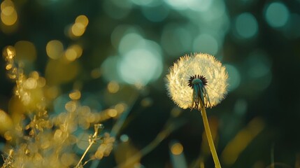 Golden dandelion in a sunlit meadow