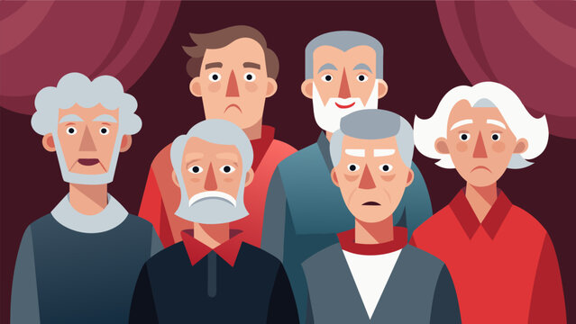 The seniors in the theater group may have gray hair and wrinkles but their passion and dedication to their craft shines through in every scene.. Vector illustration