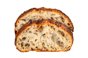 Grain bread sunflower, chia, flax seed, cut oats fresh tasty food dish delicious gourmet food background on the table rustic food top view copy space vegetarian and vegan food