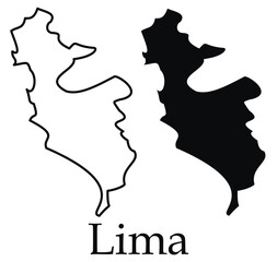 Lima city map with black border outline vector