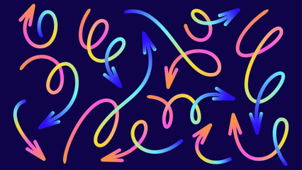 Collection of colorful gradient arrows in various shapes and directions