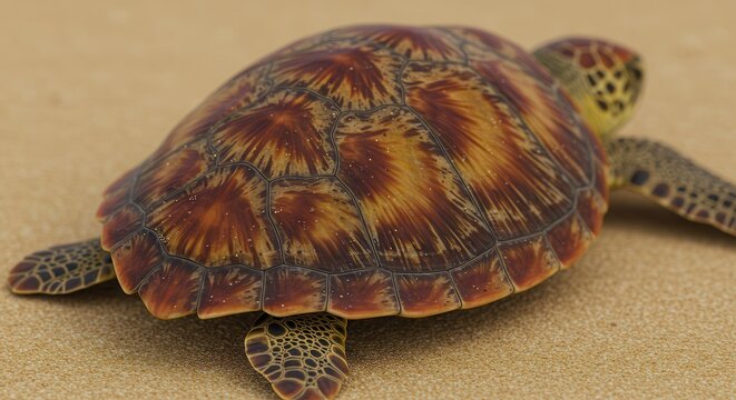 Close Up of Sea Turtle Walking on Sandy Beach Environment
