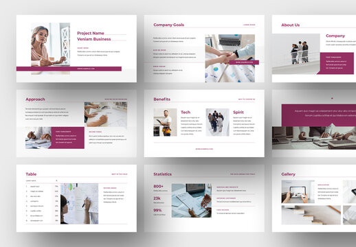Business Presentation Layouts With Burgundy Color