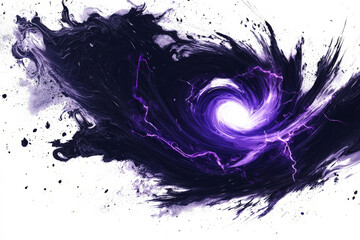 Chaotic void magic with black swirling energy and purple lightning, ominous and powerful, white background