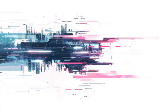 Abstract futuristic landscapes with glitch effects and digital distortions, cyberpunk, technology and virtual reality.