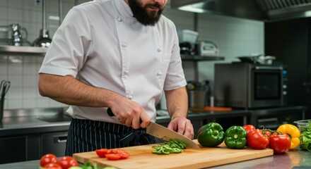 Chef Chopping Vegetables in Kitchen
