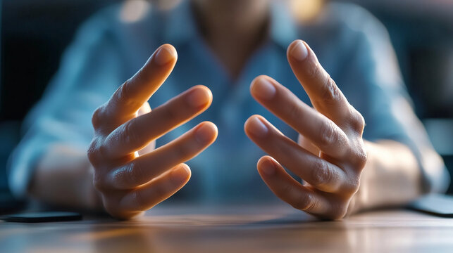 Nervous fingers drumming on desk reflecting stress and societal issues
