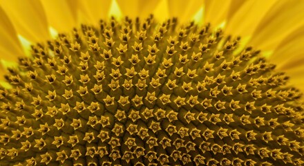 Close Up of Sunflower Seeds and Petals Showing Abstract Yellow Pattern