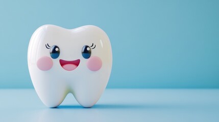 Fototapeta premium Cute Tooth Smiling on Light Blue Background