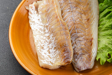 white fish fillet raw seafood fresh tasty food dish delicious gourmet food background on the table rustic food top view copy space pescetarian diet