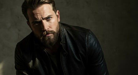 Fototapeta premium Man in Leather Jacket - Studio Portrait