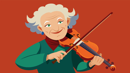 The bands fiddle player a feisty elderly woman with a wicked grin bowing her instrument with precision and passion as she performs with her fellow senior bandmates.. Vector illustration