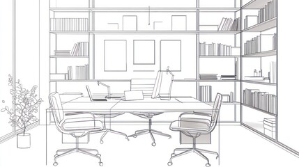 Modern office interior sketch