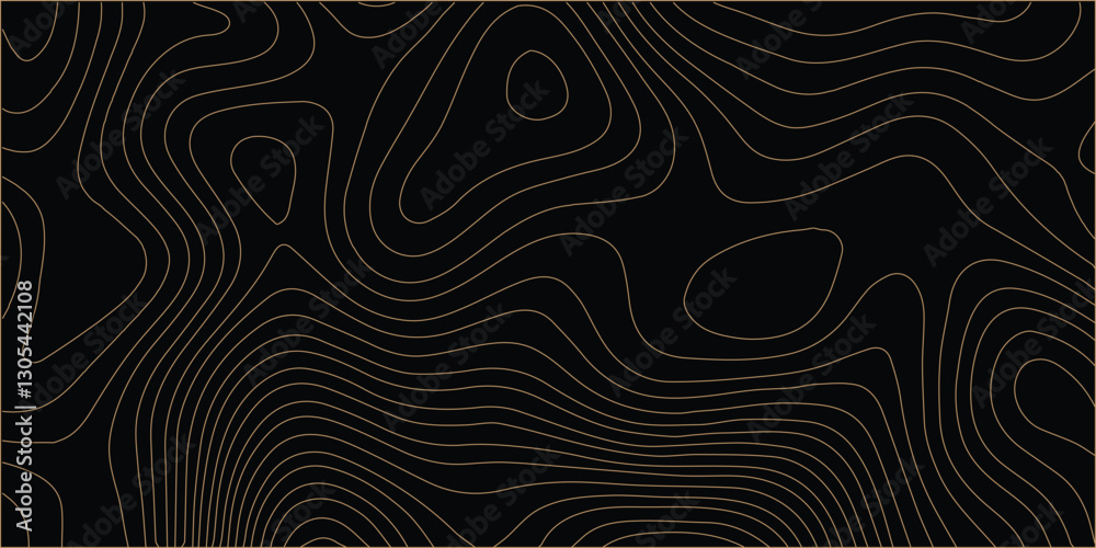 Poster black background and waves of colored lines topographic contours map background. topography geograph