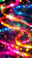 Bright, swirling patterns of colors unfold in a captivating light display, showcasing an array of warm and cool tones against a dark background