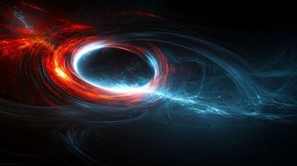 Dynamic waves of red and blue energy create a captivating cosmic swirl in the darkness, evoking a sense of motion and celestial beauty
