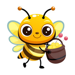 Cute Cartoon Bee with Honey Pot Illustration, clean PNG design