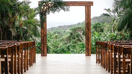 Serene Outdoor Wedding Venue Surrounded by Lush Greenery