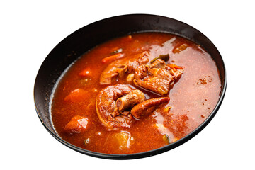 Tomato meat soup vegetable goulash fresh tasty food dish delicious gourmet food background on the table rustic food top view copy space keto and paleo diet