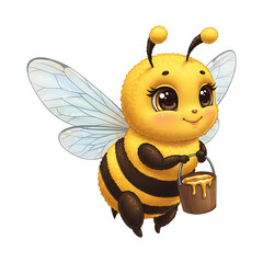 Happy Bumblebee Vector Holding Honey, Kawaii Honey Bee Drawing with Big Eyes, Cheerful Yellow and Black Striped Bee Mascot &ndash; Fun and Friendly Honeybee PNG Artwork