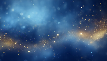 Naklejka premium Abstract Blue and Gold Bokeh Background with Sparkling Light Particles