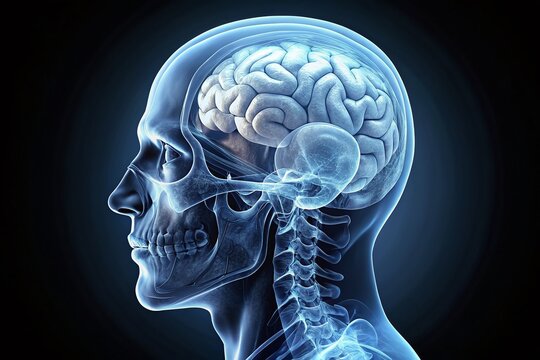 High-Resolution X-Ray Image of Human Head and Brain, Detailed Anatomy