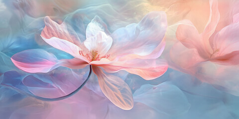 Obraz premium Colorful, pastel, soft, dreamy, ethereal, and beautiful floral background ample copy space for text, for cosmetics, spa, perfume, beauty salon, florist shop, invitation, gift cards