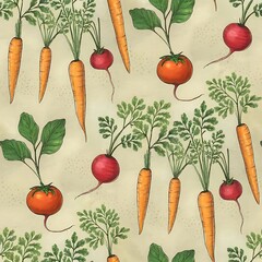 Vibrant watercolor illustration of carrots and radishes garden vegetables art red food farm leaf diet