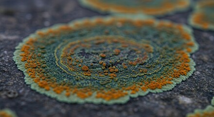 Obraz premium Close Up on Circular Lichen Growing on a Rock Surface Outdoor