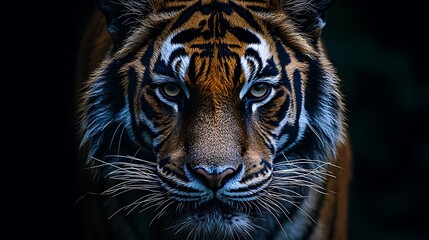 Naklejka premium Tiger Close-Up in Dark Forest