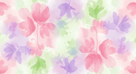 Fototapeta premium A seamless background featuring soft watercolor splashes in shades of pink, lilac, and pastel green, creating a dreamy springtime effect