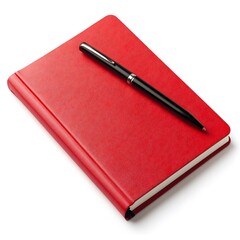 Red Notebook with Black Pen on White Background for Creative Ideas
