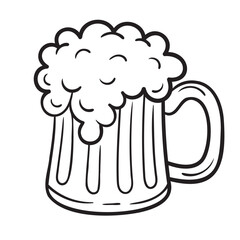 Doodle Vector Illustration of a Beer Mug in Cartoon Style. Isolated on white background. Fun drawing cartoon style icon. Perfect for St. Patrick s Day, nature, or luck-related projects.