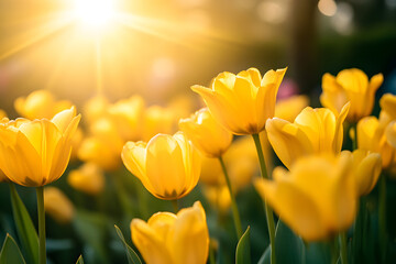 Obraz premium Beautiful flowers red tulips. Natural background Spring flowering tulips.