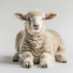 Fototapeta premium Cute and Fluffy Lamb Relaxing on Light Background in Studio Setting