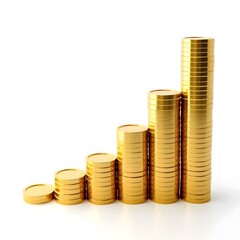 Stacked Gold Coins in Incremental Growth on a White Background