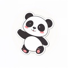 Naklejka premium Cute Panda Bear Illustration: A delightful illustration of a playful panda bear waving hello, featuring a charming design with cartoon style.