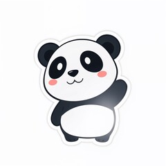 Naklejka premium Cheerful Panda: A charming, illustrated panda bear waves hello, its playful design and endearing expression capture the hearts, inviting a sense of warmth and friendship.