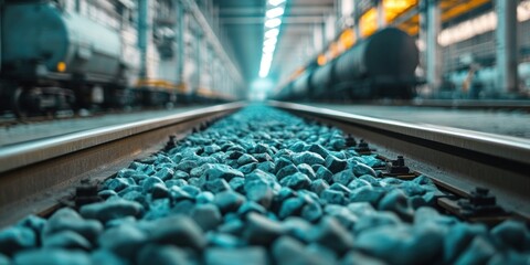 Railroad Tracks Perspective: Industrial Blue Hues