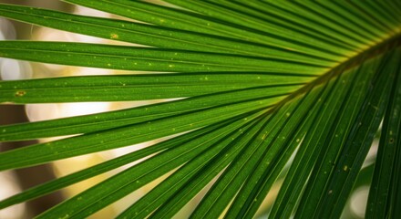 Close Up View of Green Palm Leaf Texture with Natural Light