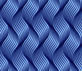Tech twisted 3D ribbons electric blue seamless pattern, vibrant blue woven cables vector background.