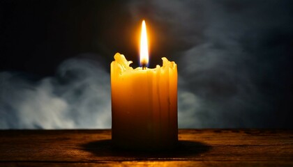 burning candle on a wooden background